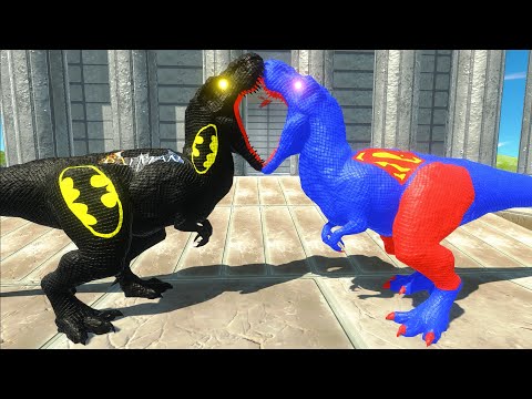BATMAN T-REX VS SUPERMAN T-REX ANCIENT DEATH RUN - Animal Revolt Battle Simulator
