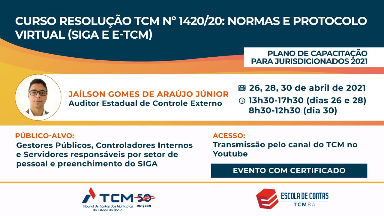 Curso Resolução TCM nº 1420/20: Normas e Protocolo Virtual (SIGA e e-TCM) [30/04/2021]
