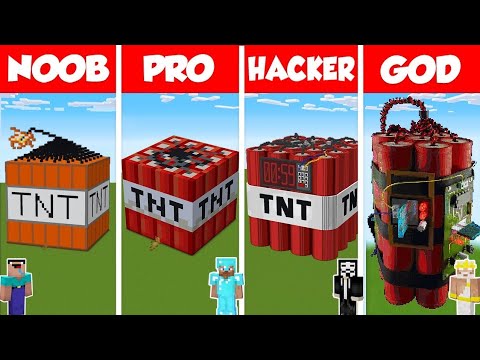 Minecraft TNT VOLCANO HOUSE BUILD CHALLENGE - NOOB vs PRO vs HACKER vs GOD / Animation