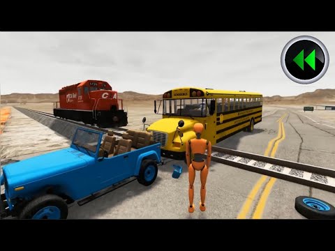 Reverse Trains vs Lava Crosses Road and Double Rails #1 - BeamNG Drive