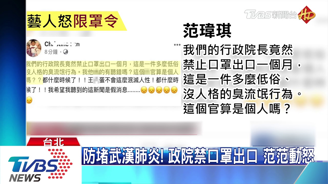 防堵武漢肺炎!政院禁口罩出口 范范動怒