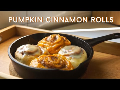 Pumpkin cinnamon rolls recipe, small family cooking, relax aesthetic cooking, Fall dessert recipe