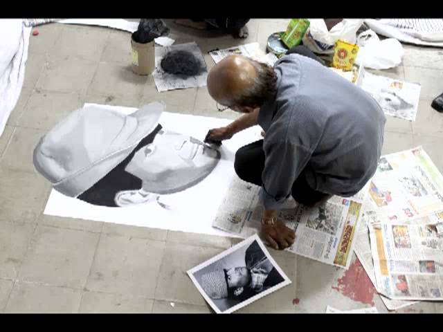 Celebrity portrait rangoli design by Mohan Sutar