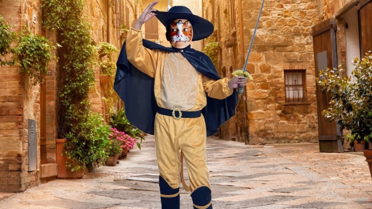 Disfraz Gato con Botas para Niños y Niñas Halloween Cat con Sombrero y Capa - DISFRACES TuDi