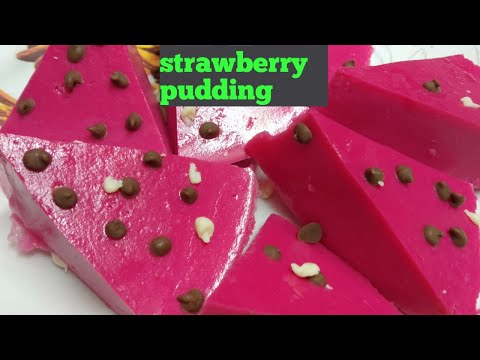 How to make strawberry pudding/easy and simple pudding/milk pudding.