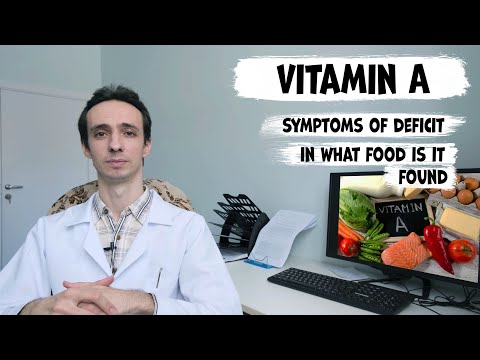 Vitamin A: symptoms of deficiency and which food is rich in it.