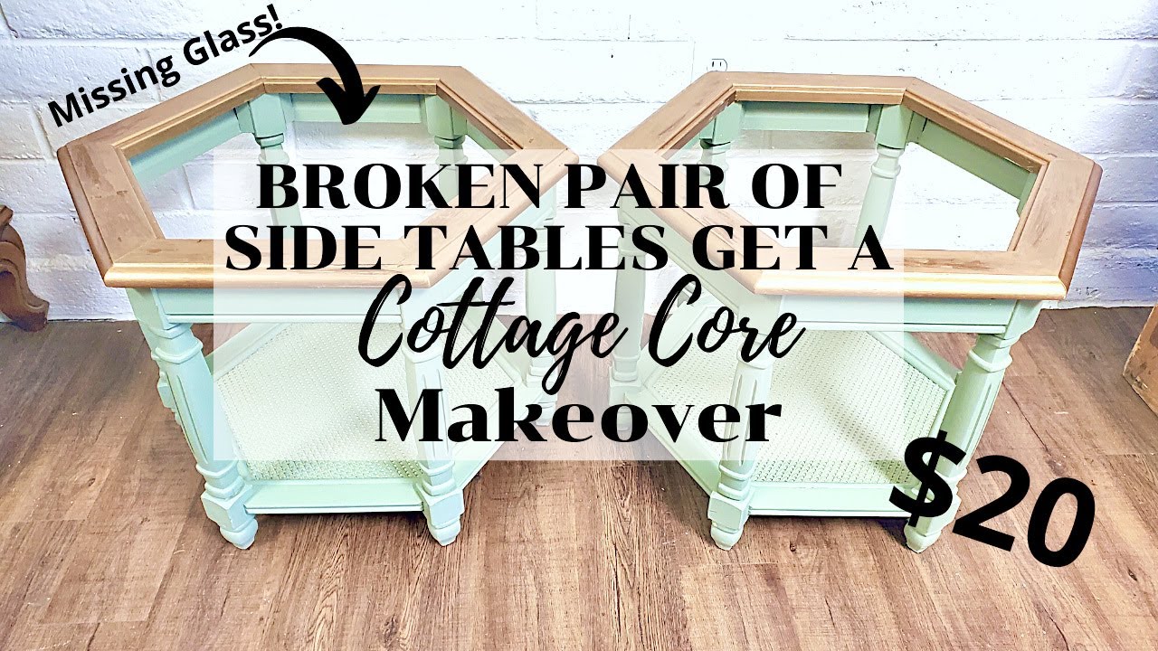 $20 Set of Side Tables With Missing Glass Tops Get a Cottage Core Makeover