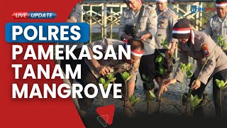 Polres Pamekasan Tanam Bibit Pohon Mangrove di Bibir Pantai, Turut Andil Menjaga Kelestarian Laut