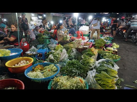 Cambodian Early Morning Street Market - Vegetable Market Selling Fresh Vegetable, Fruit & More