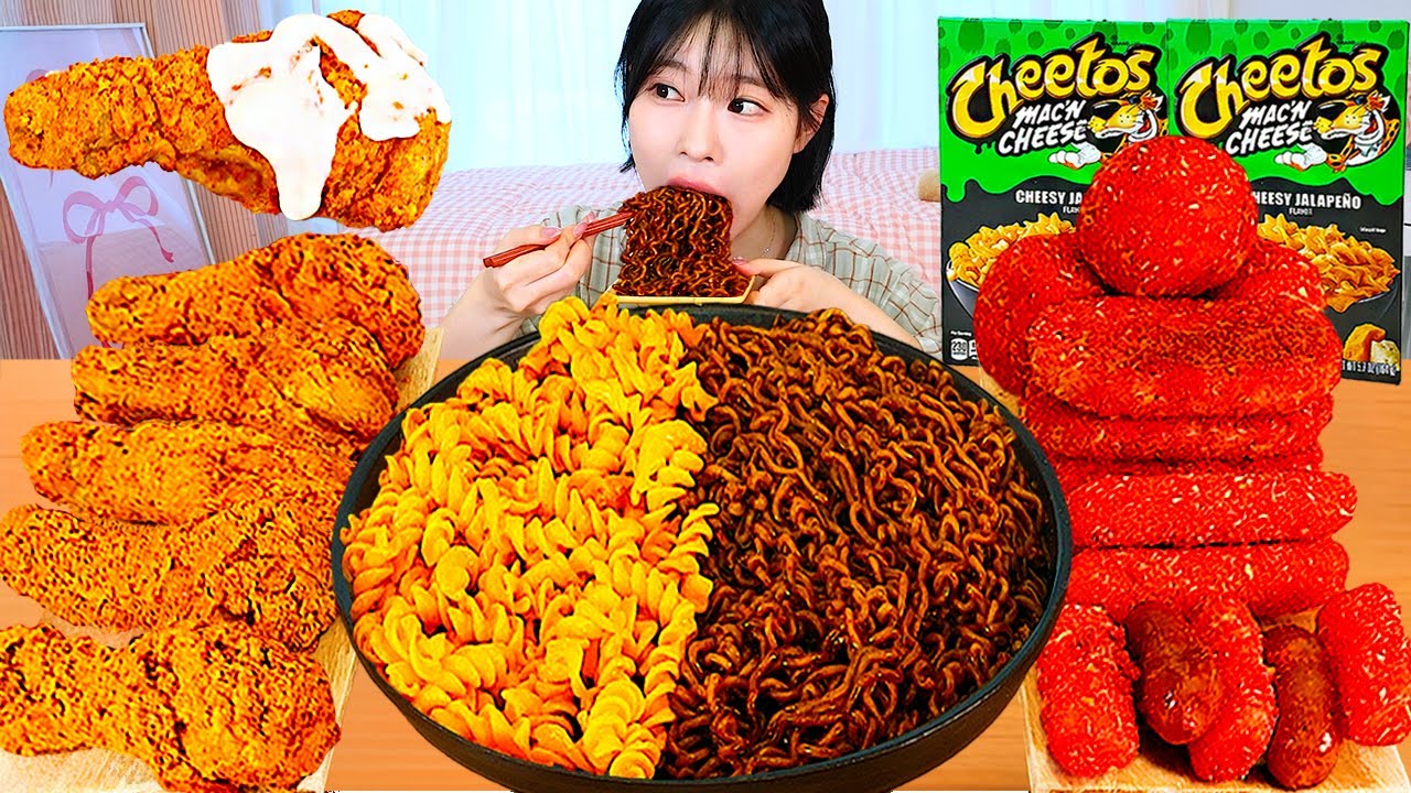 ASMR MUKBANG| 직접 만든 치토스 치킨 치즈스틱 핫도그 맥앤치즈 짜파게티 먹방 & 레시피 CHEETOS CHICKEN AND BLACK B