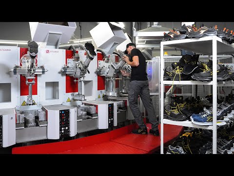 Safety shoes manufacturing process with STEMMA polyurethane direct injection machine