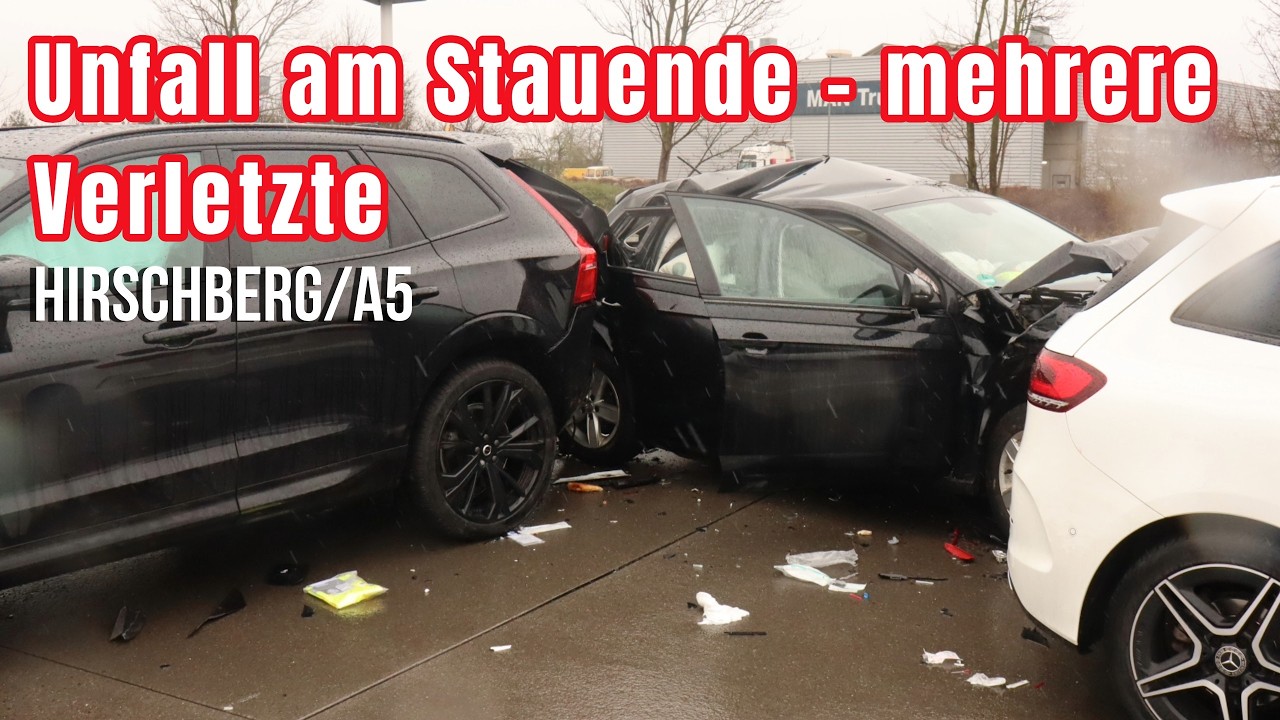 Kettenreaktion auf der A5 bei Hirschberg : BMW löst Unfall mit fünf Fahrzeugen aus, drein Verletzte