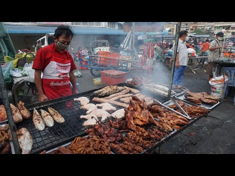 Evening Grill Meat & Testy @Orussey Market - Grill Chickens, Ducks, Fish And More on The Street