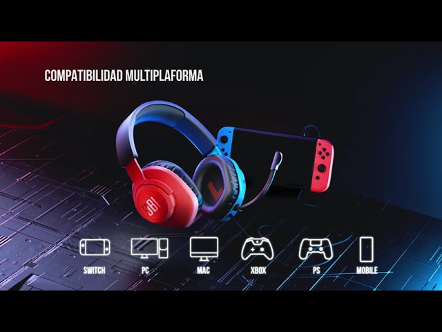 Vídeo relacionado con JBL Quantum 100N, auriculares para gaming con cable y micrófono extraíble, JBL QuantumSOUND Signature, compatibles con múltiples plataformas y Windows Sonic Spatial Sound, azul y rojo