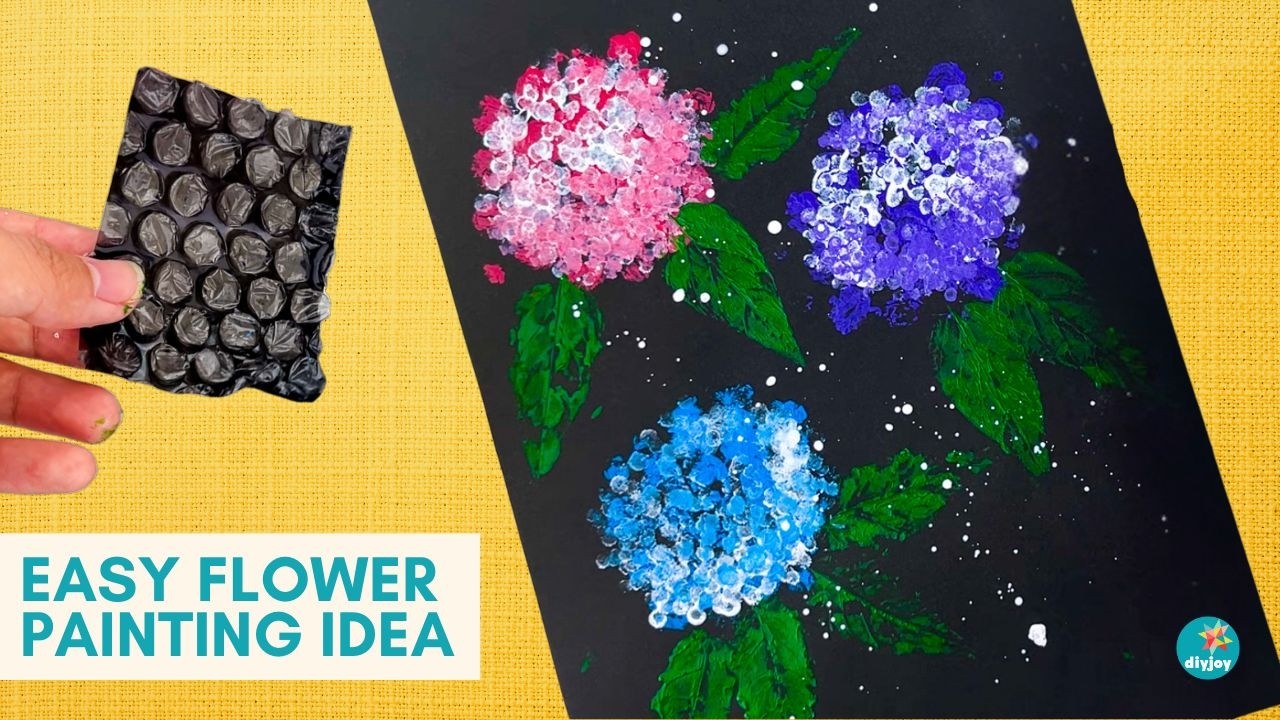 EASY Painting Idea | Bubble Wrap Flower Art | How to Paint HYDRANGEAS the simple way