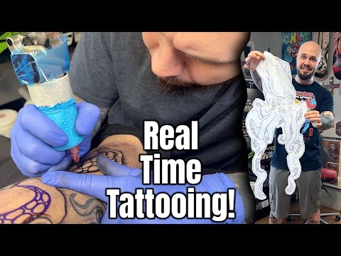 POV: Tattooing a Massive Colossal Squid Leg Piece | Real Time Tattoo Session