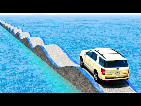 Cars vs Impossible Wave Bridge Crossing ! Cars Vs Deep Water - BeamNG.Drive