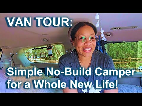 VAN TOUR: Trudy's Simple No-Build Campervan for Part-Time Camping and a Whole New Life!