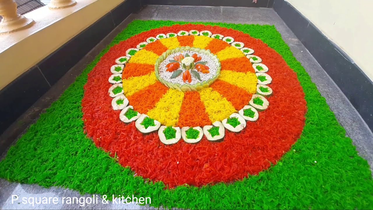 beautiful 3d rangoli design using vegetables carving by p square