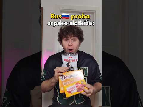 Rus 🇷🇺 proba srpske slatkiše🇷🇸😅 domaćica, najlepše želje, bombone #srbija #rus #fun