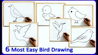6 Most easy Bird drawing! Amazing easy bird drawing tutorial