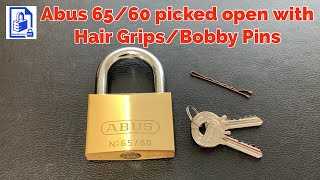 465. Abus 65/60 padlock with security pins picked open with Bobby pins / Hair grips / Hair clips 🤔