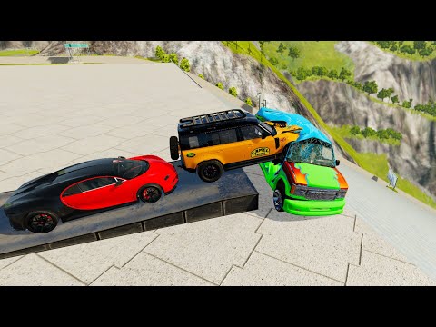 Stairs Jumps Down At High Speed With Side Impact - BeamNG drive Down Stairs Jumps (Crash Test)