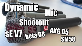Video thumbnail for Dynamic Mic Shootout sE V7 vs SHURE beta58, SM58 and AKG D5 by der Mist