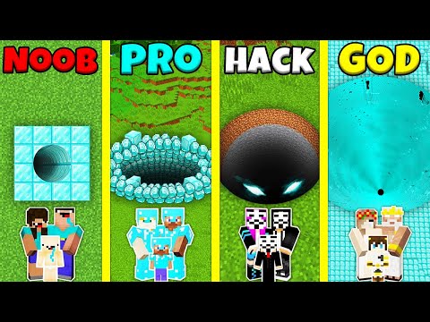 Minecraft Battle: NOOB vs PRO vs HACKER vs GOD: DIAMOND TUNNEL PIT HOUSE BUILD CHALLENGE / Animation