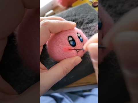 crafting a kirby out of wool with needle felting #needlefelting