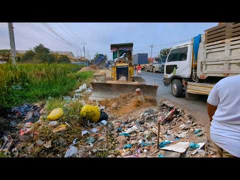 Fantastic Start New Project! Filling Land, Garbage Dump & Clear Grass & Trash By Skill Dozer Pushing