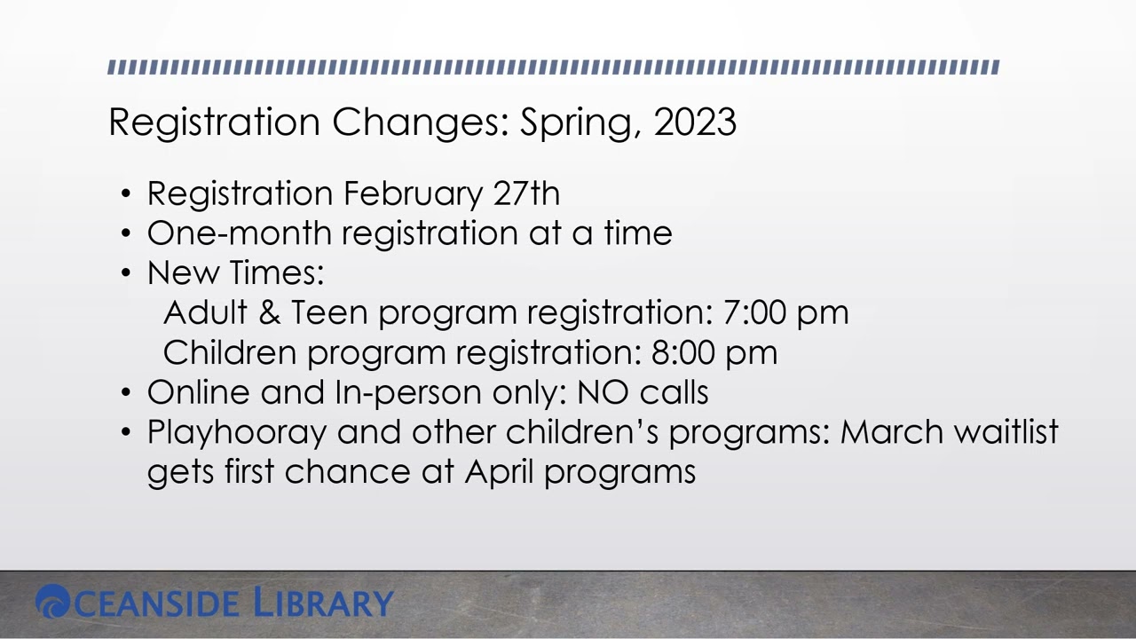 *NEW* Registration Changes for March 2023