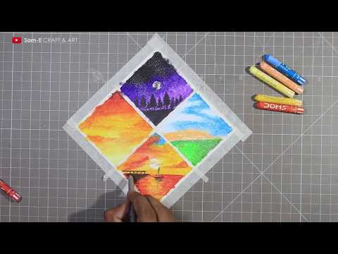 4 Type of Scenery Drawing / Easy Oil Pastel Drawing / Step by Step / satisfying