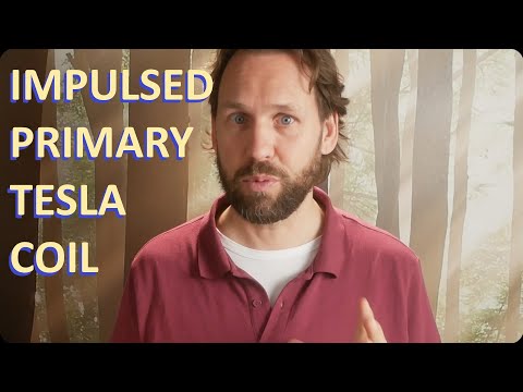 Tesla coil excited by Nikola Tesla's Impulses. Very Efficient, 63W=100kV, 35mm sparks