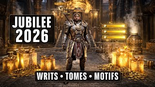 ESO Jubilee 2026 – Maximize Every Character | Writs, Tamriel Tomes & Motif Farming Guide