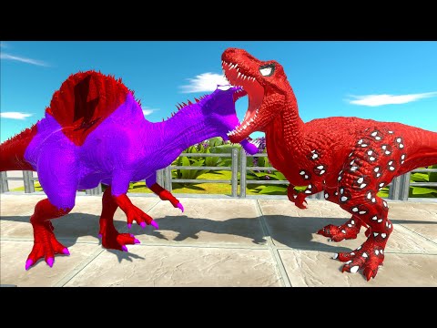 PURPLE FLASH SPINOSAURUS vs SPIDERMAN T-REX DEATH RUN - Animal Revolt Battle Simulator