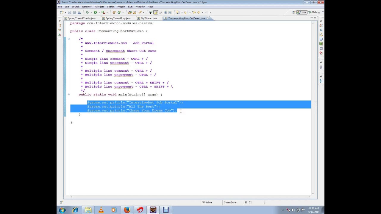 HOW TO COMMENT UNCOMMENT IN ECLIPSE SHORT CUT KEY