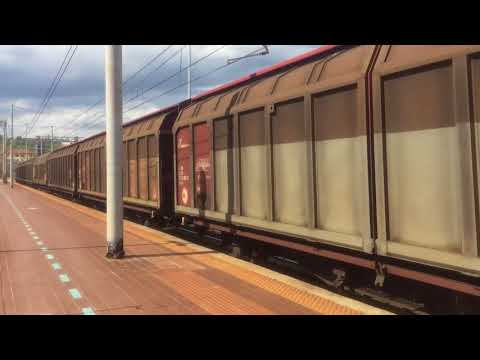 Treno merci con carri serie H in lento transito ad Ancona