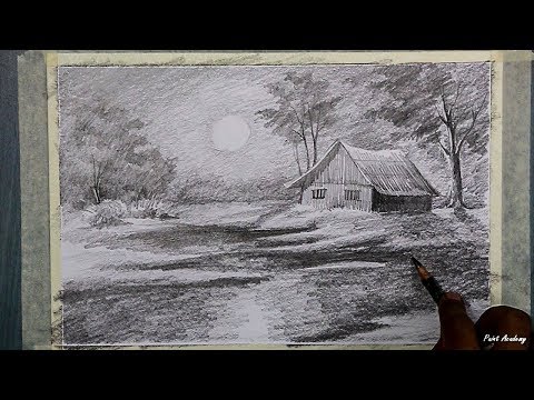 Mountains and Pine Tress Watercolor Pencil Landscape Drawing | steps to follow