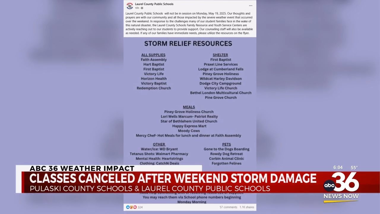 Schools closed in Laurel, Pulaski Counties due to storm damage