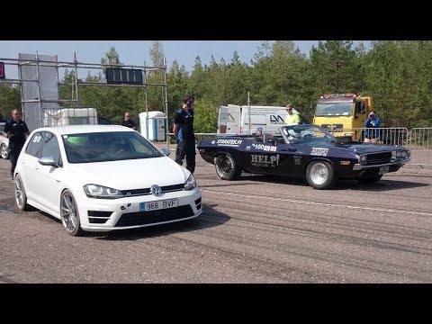 '70 Dodge Challenger Convertible 520cid vs 2014 VW Golf R 1/4 mile drag race