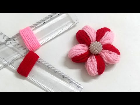 Super Easy Woolen Flower making with Scales | Hand Embroidery Amazing Trick with Woolen Yarn
