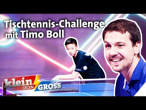 Ping-pong backspin trick shots: European Champion Boll vs. Kevin | Little versus Big