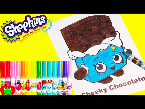 Shopkins Cheeky Chocolate Crayola Coloring with Num Noms and Surprises Video