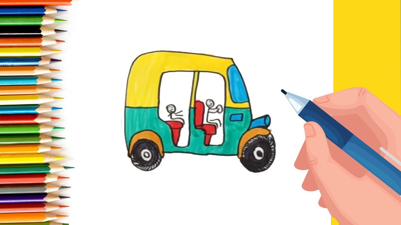 How to Draw easy Auto Rickshaw step by step for Kids| Drawing Tutorials for Kids!