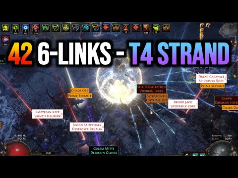 PoE Magic Find Maps (11) - 42 6-LINKS IN ONE MAP - T4 STRAND - ICE SHOT MF BUILD - VAAL WINDS