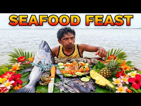 Seafood Mukbang in the River | Giant Fish Head, Crabs & Shrimp