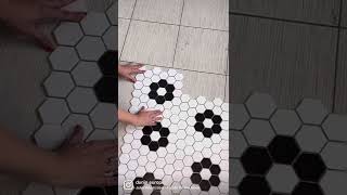 Creation of floor hexagonal mosaic Mini B&W Flower #shorts #mosaicfloor #mosaic #tileshop #puzzle
