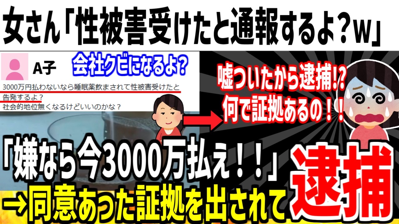女さん「3000万払わないと加害されたって通報するよ？w」→逮捕され有罪になってしまうww【ゆっくり解説】