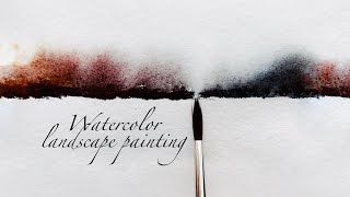 easy painting from sunset landscape . watercolor painting for beginners